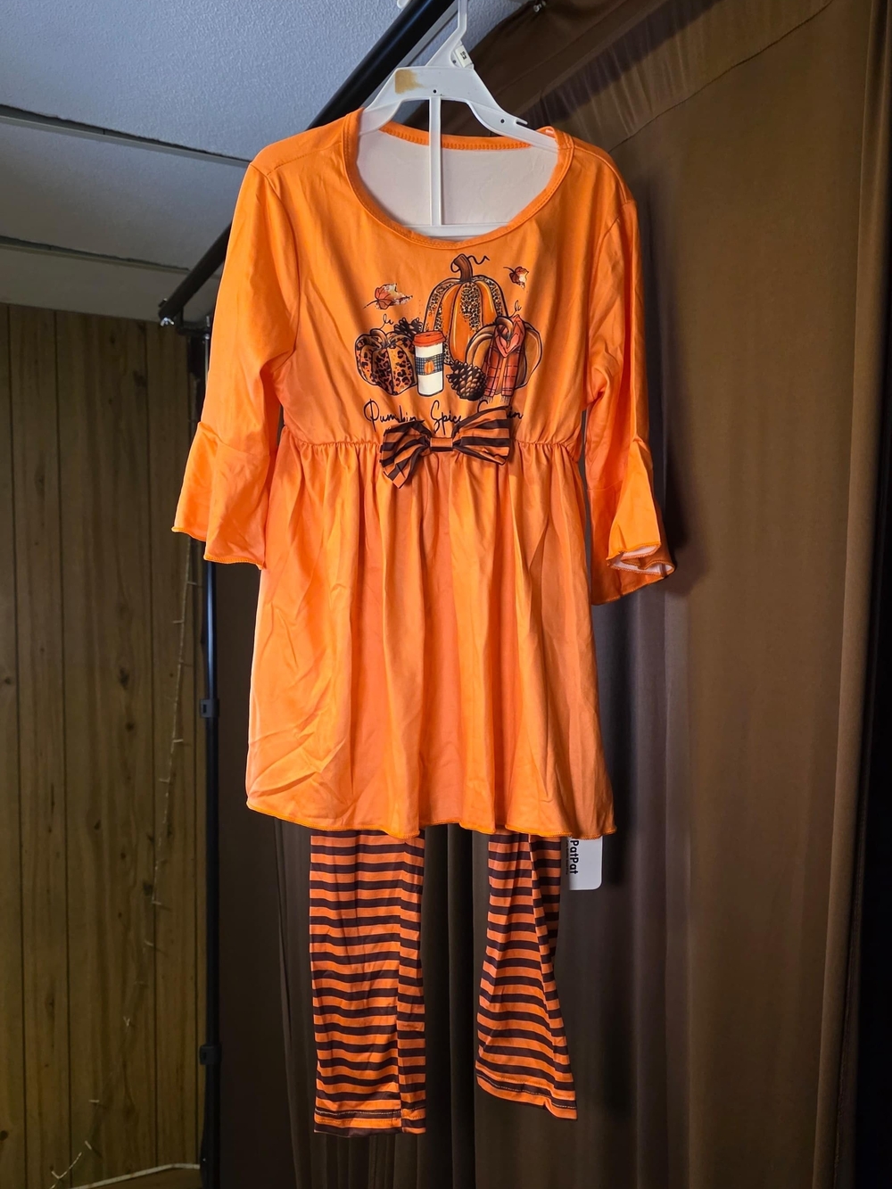 Orange Pumpkin Graphic Tunic & Striped Leggings Set
